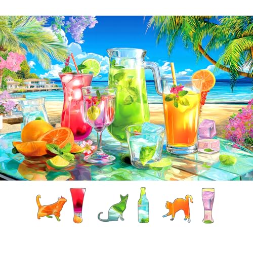 Tropical Beach Cocktails 500 Piece Puzzle for Adults Fun Colorful Summer Drinks Large Piece Puzzles for Seniors Letter on Back Home Decor Birthday Party Gift (27.5"x19.6") - color: Summer Drinks
