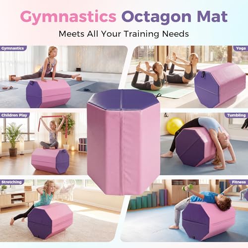 Garvee 19"X19"X23" Octagon Gymnastics Mat, Home Tumbling Mat with High-Density Foam & Waterproof Cover, Skill Shape Tumbling Backbend Trainer Exercise Mat, Somersault Backbend Trainer for Cheerleading & Martial Arts
