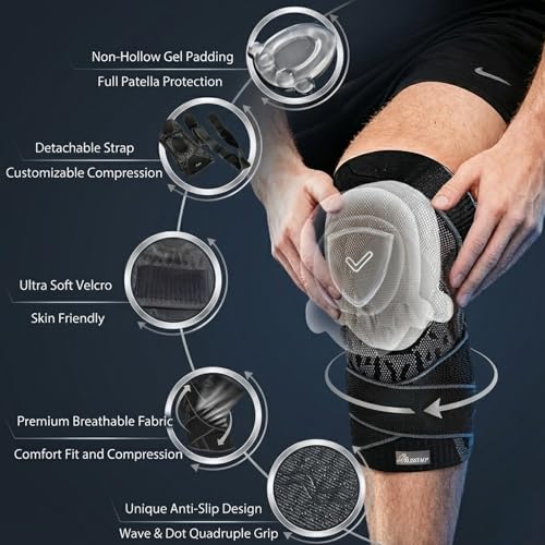 Wrestling Knee Pad, BJJ Knee Sleeve with Detachable Straps – Anti-Slip Compression Brace with Full Knee Cap Protection – for BJJ, Judo, MMA, Basketball, Tennis & Running Sports. (Size L) - size: Large