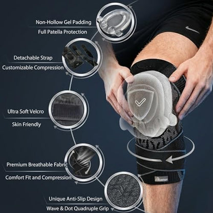 Wrestling Knee Pad, BJJ Knee Sleeve with Detachable Straps – Anti-Slip Compression Brace with Full Knee Cap Protection – for Wrestling, BJJ, Judo, MMA, Basketball, Tennis & Running Sports (Size XL) - size: X-Large