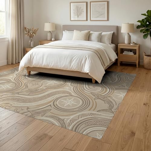 6'x9' Washable Geometric Shark Area Rug, Beige Foldable Non-Slip Large Carpet for Queen Size Bedroom, Under Bed, Master Bedroom, Foldable Easy Care Carpet| Ref:2067662 - color: Beige/Pattern 20, size: 6' x 9' (Rectangular)