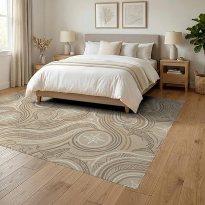 6'x9' Washable Geometric Shark Area Rug, Beige Foldable Non-Slip Large Carpet for Queen Size Bedroom, Under Bed, Master Bedroom, Foldable Easy Care Carpet| Ref:2067662 - color: Beige/Pattern 20, size: 6' x 9' (Rectangular)
