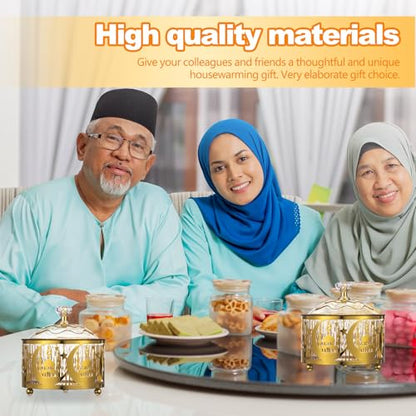 4 Pcs Ramadan Serving Trays with Lid Metal Gold Eid Mubarak Tray Decorations Ramadan Plate Food Storage Container for Serving Cookie Candy Pastry Dessert Eid Party(Retro) - style: Retro
