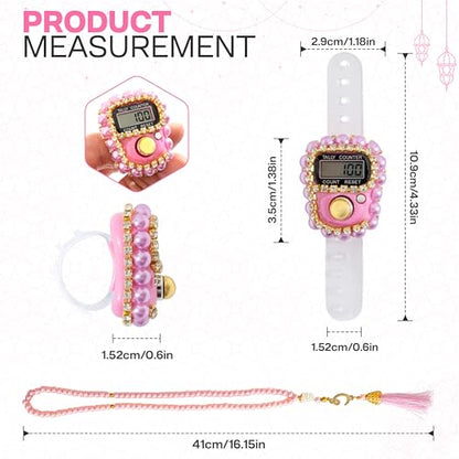 Islamic Tasbih Prayer Beads & Digital Tasbeeh Counter Set – 3 Pack Muslim Prayer Gift for Dhikr, Meditation & Ramadan, Elegant Beads with LCD Finger Counter in Heart-Shaped Gift Box (Pink) - color: Pink