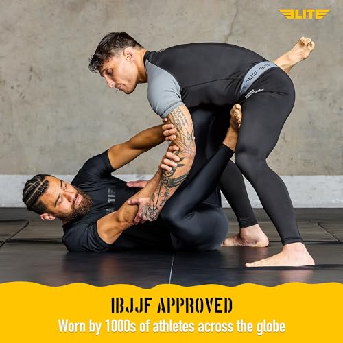 Elite Sports Men’s BJJ Spats Leggings Tights, Best Jiu Jitsu MMA no Gi spat Compression Pants for Men - size: Large