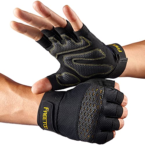 FREETOO Fingerless Workout Gloves for Men,Padded Palm Weight Lifting Gloves | Anti-slip Breathable Lightweight, Palm Protection, Gym Exercise Pull Up Training Calisthenics Sports Fitness - size: Large