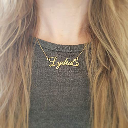 Custom Name Necklace Personalized, 18K Gold Plated Customized Nameplate Necklace Dainty Jewelry Gift for Women, Bridesmaid - color: Name Necklace with Heart