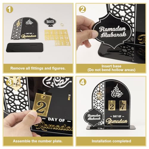 Acrylic Ramadan Countdown Calendar 2026, Black Eid Mubarak 30 Day Advent Calendar, Ramadans Decorations for Home, Indoor Islamic Table Stand Fireplace Office Desk Decor, Muslim Gifts for Kids