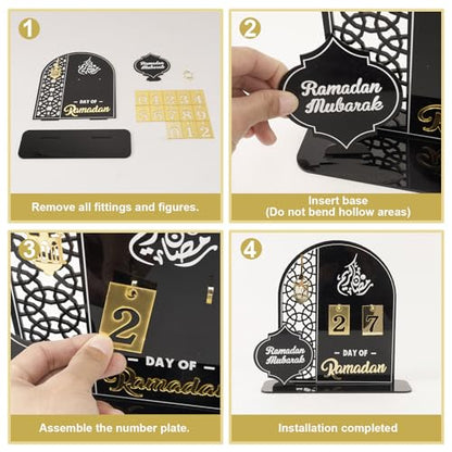 Acrylic Ramadan Countdown Calendar 2026, Black Eid Mubarak 30 Day Advent Calendar, Ramadans Decorations for Home, Indoor Islamic Table Stand Fireplace Office Desk Decor, Muslim Gifts for Kids