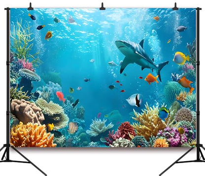 7x5FT Under The Sea Backdrop Ocean Underwater World Aquarium Coral Tropical Ornamental Fish Background for Baby Shower Birthday Party Decorations Vinyl