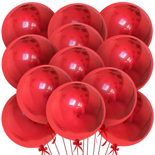 KatchOn, Huge Red Metallic Balloons - 22 Inch, Pack of 12 | Round 4D Mylar Balloon for Casino Theme Party, Red Party Decoration | Patriotic Party Decorations, Birthday, Anniversary, Graduation Decor - color: Red