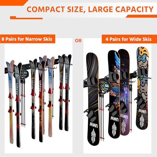Wall Mount Ski Rack, Garage Ski Storage Rack, Ski Hangers For 8 Pairs of Skis - style: 4 Ski Hooks