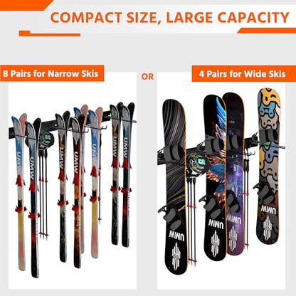 Wall Mount Ski Rack, Garage Ski Storage Rack, Ski Hangers For 8 Pairs of Skis - style: 4 Ski Hooks