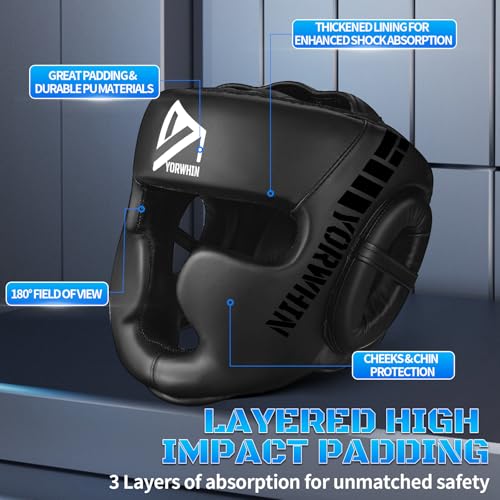 𝗣𝗥𝗘𝗠𝗜𝗨𝗠 Youth Kids Boxing Headgear, MMA Training Sparring Safety Head Guard, Boxing Head Gear Helmet for Training Kickboxing Sparring Karate Taekwondo Muay Thai - size: X-Large