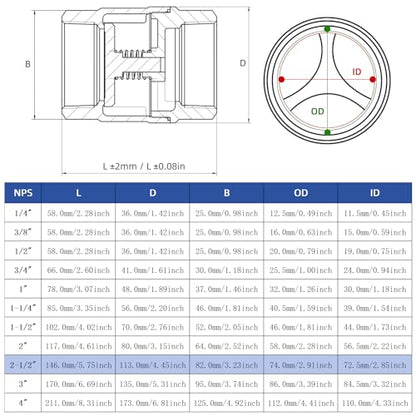 2-1/2" NPT Stainless Steel Spring Check Valve, WOG1000 NPT Thread unleaded In-Line Vertical Check Valve Non Return One Way Counterflow to Prevent the Medium Backflow for Oil Water Gas Air DN65 - size: 2-1/2"-NPT