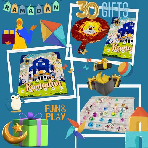 Ramadan Advent Countdown Calendar Eid Gift Surprise Calendar Box for Kids Count down for Boys 13"x13" [Age 4,5,6,7 yrs] (Boy Gift - Blue) - color: Boy Gift - Blue