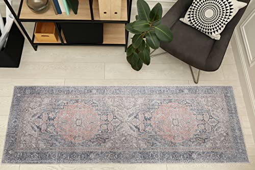 RugOver Machine Washable Area Rug, Pet-Friendly and Non-Slip Indoor Carpet for Kitchen, Bathroom, Living Room, Home Floor Decoration(Fossil/Salmon, 2'6" x 6'6") - color: 1345, size: 2'6" x 6'6"