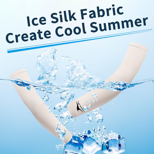 Achiou Cooling Ice Silk Arm Sleeves, Summer UV Sun Protection Compression Sleeves UPF 50+ for Women Volleyball Youth Sports - color: 2 Pairs: 1pair Black,1 Pair Light Beige