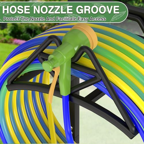 Qatsrin Garden Hose Holder Holds 160ft, Detachable Water Hose Storage Black | Heavy Duty Hose Hanger Reel, Freestanding Hose Stand Rack for Outside Yard Lawn Farm - color: Black