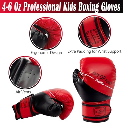 3-in-1 Kids Boxing Gloves and Punching Mitts Set, Boxing Pads with Boxing Reflex Ball, Kids Boxing Equipment Set for MMA Training, Muay Thai, Karate, Taekwondo