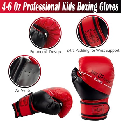 3-in-1 Kids Boxing Gloves and Punching Mitts Set, Boxing Pads with Boxing Reflex Ball, Kids Boxing Equipment Set for MMA Training, Muay Thai, Karate, Taekwondo
