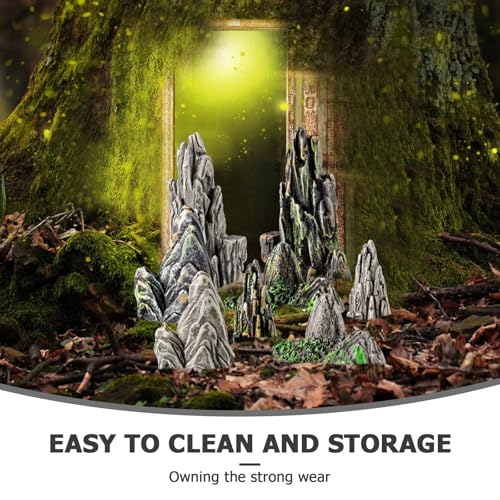 8pcs Mini Resin Rockery Model Garden Decoration Indoor Bonsai Mountain Aquarium Decor Miniature Landscaping Statue for Terrariums and Fairy Gardens
