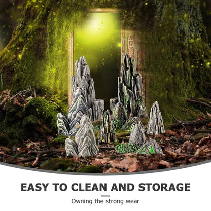 8pcs Mini Resin Rockery Model Garden Decoration Indoor Bonsai Mountain Aquarium Decor Miniature Landscaping Statue for Terrariums and Fairy Gardens