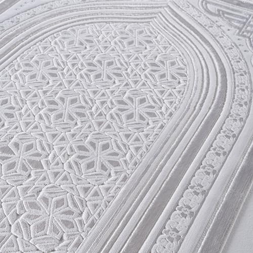 Modefa Luxury Velvet Prayer Rug with Prayer Beads | Soft Elegant Muslim Turkish Janamaz Sajada Carpet for Men and Women | Plain Solid Prayer Mat Ramadan Eid Gift - Najma (White) - color: Najma White