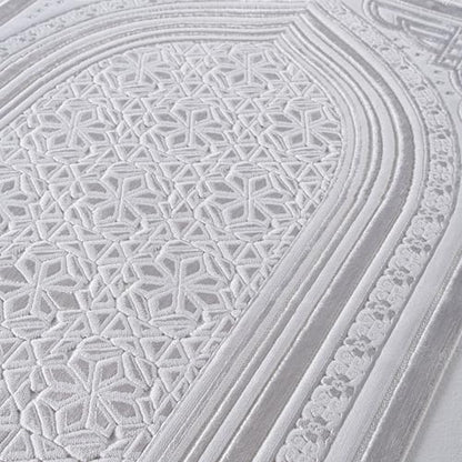 Modefa Luxury Velvet Prayer Rug with Prayer Beads | Soft Elegant Muslim Turkish Janamaz Sajada Carpet for Men and Women | Plain Solid Prayer Mat Ramadan Eid Gift - Najma (White) - color: Najma White
