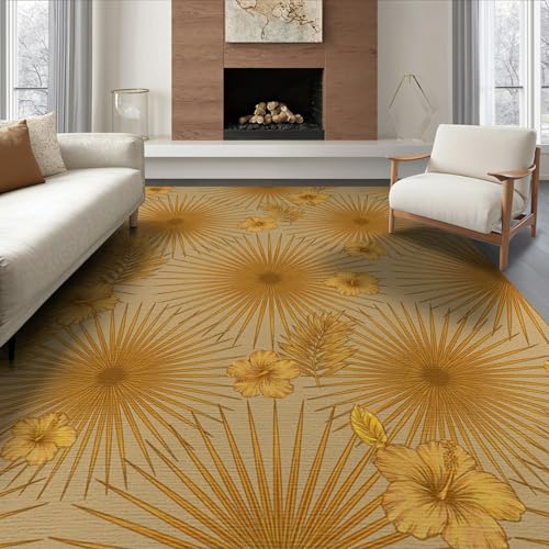 8'x10' Washable Beachy Leaf Area Rug, Gold Foldable Oversized Carpet for Living Room, Under Sectional, Family Room, Non-Slip Flatwoven Floor Covering | Ref:1991788 - color: Beige/Pattern 8, size: 8' x 10' (Rectangular)