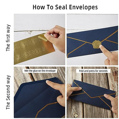 100 Pack #10 Business Envelopes with Gold Stickers, Navy Blue - color: Navy Blue