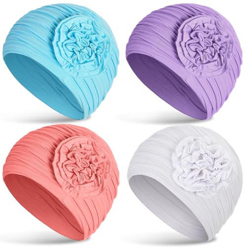 JenPen 4 Pcs Cotton Chemo Headwear for Women Turban Soft Cancer Head Scarf Hats Beanie Elastic Hair Wraps - color: Fresh Colors