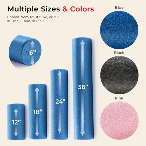 Sunny Health & Fitness High-Density Foam Roller 12" to 36", for Stretching & Muscle Recovery – Black, Blue, Pink - color: Blue, size: 24-Inch