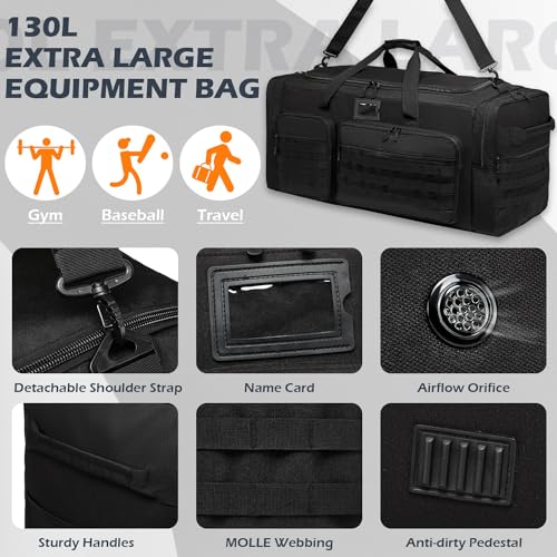 135L Large Duffle Bag, Heavy Duty Duffle Bag for Travel, Extra Large Sports Gym Equipment Bag for Soccer Baseball Basketball Hockey Football, Black - color: Black