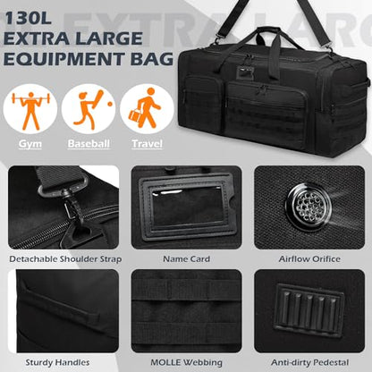 135L Large Duffle Bag, Heavy Duty Duffle Bag for Travel, Extra Large Sports Gym Equipment Bag for Soccer Baseball Basketball Hockey Football, Black - color: Black