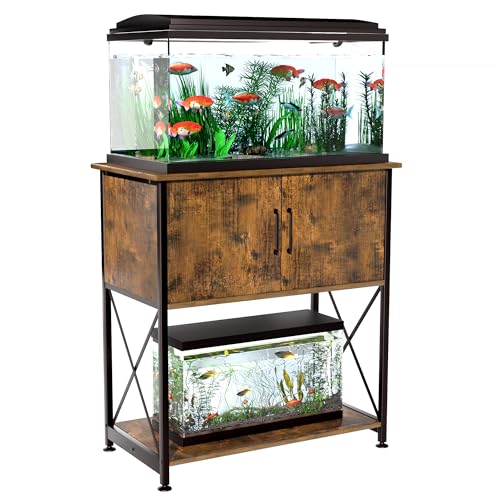Herture 20-29 Gallon Aquarium Stand Metal Frame Fish Tank Stand with Cabinet Storage, for 20 Gallon Long Aquarium,30.7" L*16.5" W Tabletop,330LBS Capacity Rustic Brown and Black PG01YGN - color: Rustic Brown, size: 20-29 Gallon