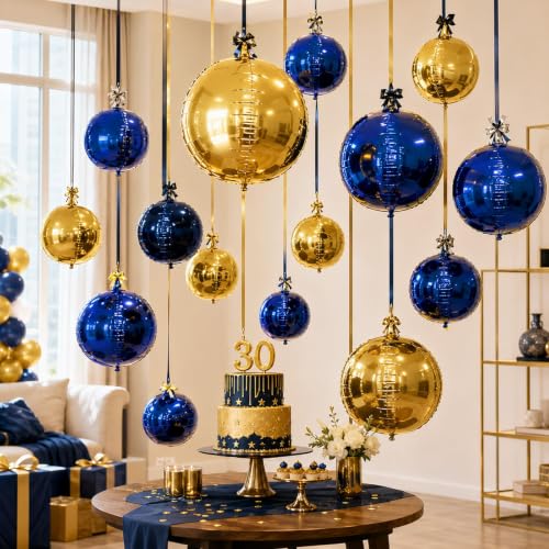 Togvu Navy Gold Round Foil Balloons, 16PCS Different Sizes 4D Metallic - color: Navy Gold