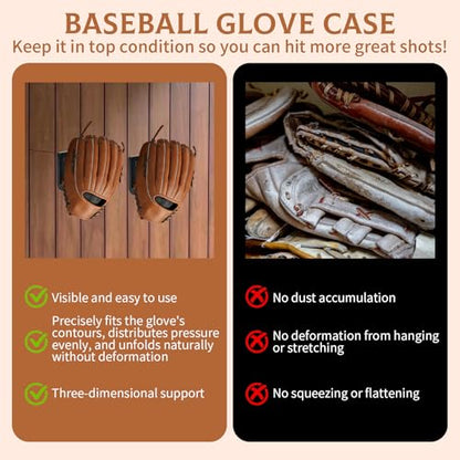 4 Pack Baseball Glove Stand, Softball Glove Display Rack - 2-in-1 Drill or No-Drill Wall Mount, Preserves Shape, U-Shaped Glove Holder for Garage, Locker Room, Entryway & Man Cave Storage