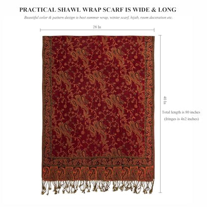 TUSHUSTY Pashmina Feel Shawls Wraps Rave Scarf for Women Soft Silky Reversible Men Scarves Hijab - color: Burgundy