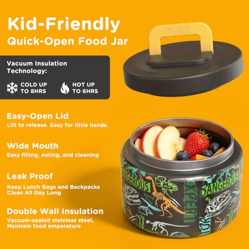 JXXM Bento Lunch Box for Kids With 8oz Soup thermo,Leak-proof Lunch Containers with 5 Compartment,thermo Food Jar and Lunch Bag, Food Containers for School (A-Black(Dinosaur Fossil)) - color: Black Dinosaur Fossil