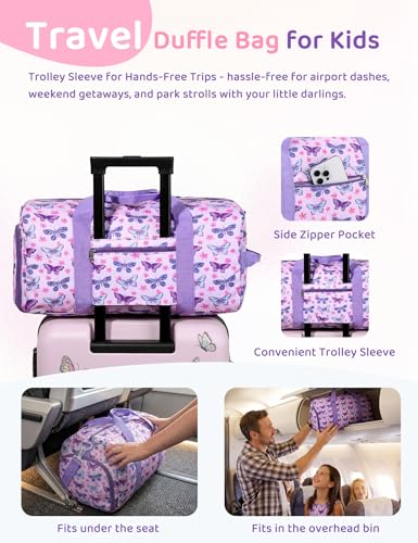 Girls Overnight Duffle Bag,RAVUO Cute Butterfly Kids Sport Gym Bag with Shoe Compartment, Carry On Weekender Travel Bag for Teens - color: Butterfly