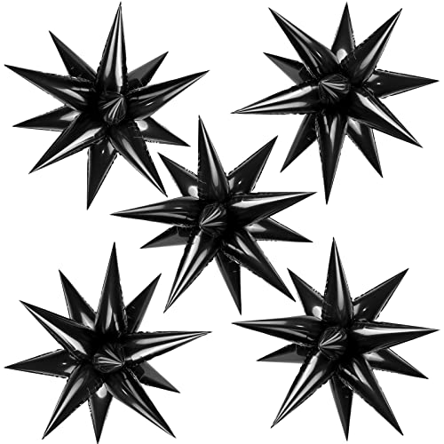 60 Pcs Star Balloons Explosion 12 Point Foil Cone Balloons Magic Balloon Large for Wedding Anniversary Backdrop Birthday Party Decorations Black - color: Black