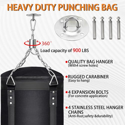 4FT Hanging Punching Bag for Adults, Unfilled Canvas Heavy Boxing Bag Set with 12oz Boxing Gloves Hand Wraps, Jump Rope, Reflex Ball for MMA Kickboxing Muay Thai Training Home - style: Oxford Bag