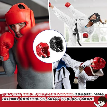 JellyArch 2 Pcs Taekwondo Karate Headgear MMA Martial Arts Helmet Soft Head Guard Protection Sparring Gear Helmet Boxing for Men Women Thai Kickboxing Grappling Muay Taekwondo - color: Red and Black, size: Medium