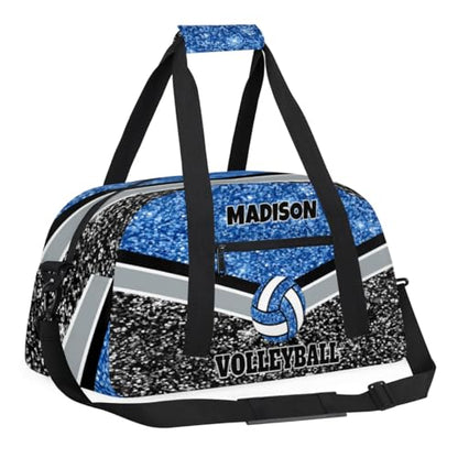 Personalized Volleyball Bag for Teens, Custom Dance Bag Name Overnight Small Duffel Bag for Practice Gymnastics Ballet Sports Bag, Blue and Black Glitters Sequins - color: Blue Black