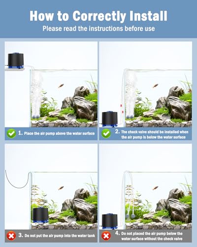 AQQA Aquarium Air Pump, 3W Powerful Dual Outlet Adjustable Oxygen Aerator | Quiet Operation, Stainless Steel Outlet Fish Air Pump, Adjustable Air Flow with Air Stone Bubbler, for Up to 80 Gallon Tank - style: 3W(Tank Up to 80 Gallon Aquariums)