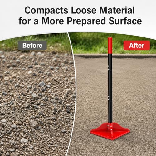 8" x 8" Steel Tamper Tool with 48" Handle, Heavy Duty Hand Compactor for Soil, Gravel, Dirt, Asphalt, Pavers, Driveway Repair, Lawn & Landscaping