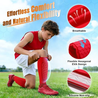 XZQTIVE Soccer Shin Guards Shin Defender for Kids Youth Adult, Ski Shin Guard Calf Compression Sleeve with Honeycomb Shin Pads - color: red, size: Small