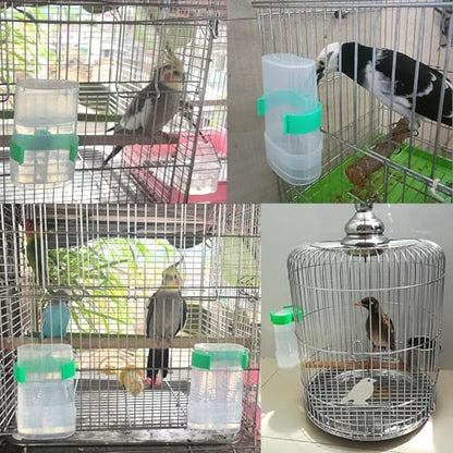 Automatic Bird Water Dispenser Parrot Water Feeder Bird Seed Food Container Parakeet Waterer Cockatiel Cage Accessories Automatic Feeding for Finch Lovebird Canary Small Birds(2Pcs) - color: Clear