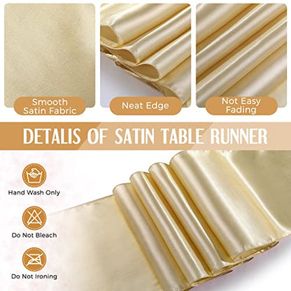 Breling 8 Pack White and Gold Disposable Plastic Tablecloths and Satin Table Runner Set, 54 x 108 Inch Tablecloth, 12 x 108 Inch Table Runners for Wedding First Communion Baby Shower Graduation - color: Gold